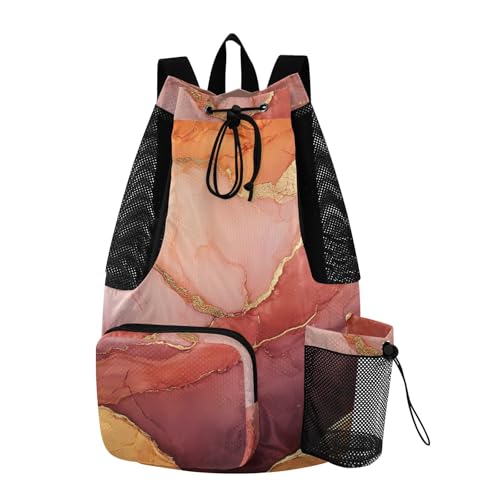 Drawstring Gym Bags For Men Women Sports Bag With Pockets String Back Pack Dry Wet Separation Marble Peach Burgundy - color: Color 22