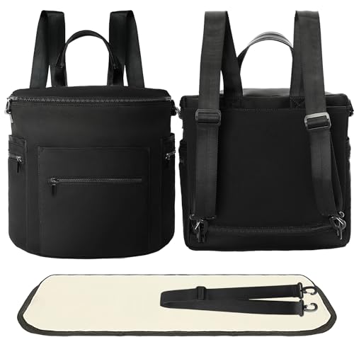 miss fong Neoprene Diaper Bag - Baby Diaper Bag,Large Capacity Neoprene Backpack with Changing Pad Travel Diaper Backpack with 16 Pockets for Mom & Dad - color: Neoprene Black