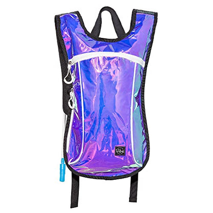 Vibe Festival Gear Rave Hydration Pack Backpack with 2L Water Bladder for Women Men – Festival Hydropack, Hydro Pack, Leak Proof, Lightweight – Teens, Party, Hiking, Running, Outdoor Sports - color: Purple Holographic Iridescent