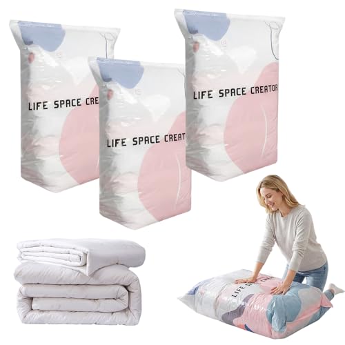 No-Pump Vacuum Storage Bags, Cube Compression Space Saver Bags, Upgrade Large Storage Compression Bags Press & Seal, For Clothes,Bedding Comforters, Blankets (3PCS, Large) - color: 3PCS, size: Large