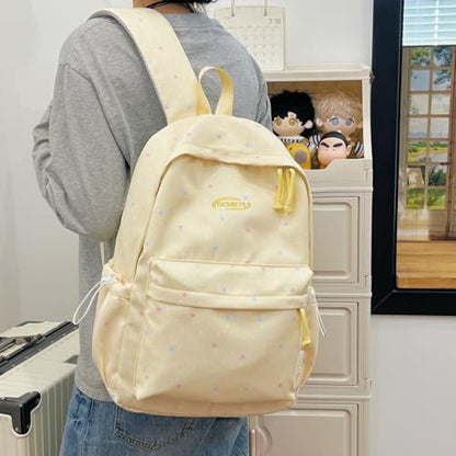 Cute Aesthetic Backpack Y2K Simple Heart Star Print Kawaii Backpacks Travel Laptop Rucksack Backpack for Women (Yellow) - color: Yellow