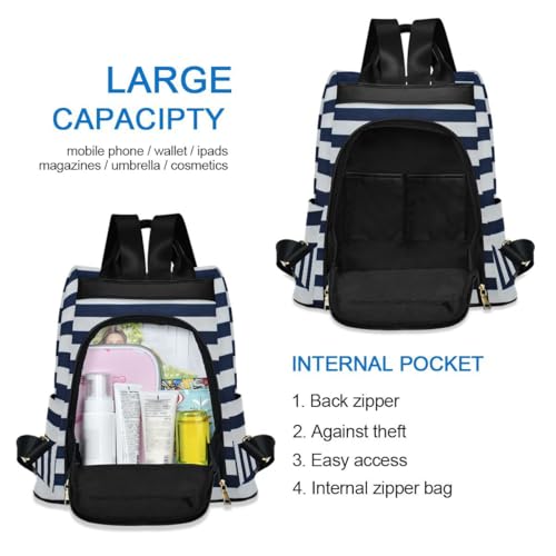 ALAZA Navy Blue White Striped Trips Hiking Camping Rucksack Pack for Women - color: multicolor 17