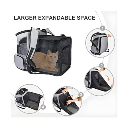 Cat Carrier Backpack, Airline Approved Expandable Pet Carrier, Breathable Mesh Backpack for Small Dogs & Medium Cats Hiking Camping Travel (Gray) - color: Gray