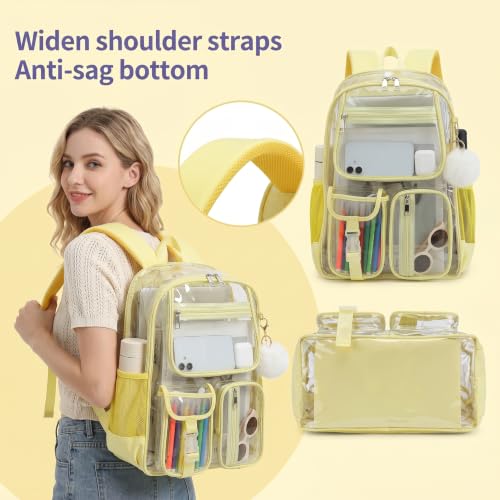 Clear Backpacks for Girls Women, Heavy Duty PVC Transparent School Bookbag See Through Back Pack for College Work Travel (Yellow) - color: Yellow