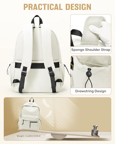 School Backpack for Girls Boys Bookbag Cute Aesthetic College Backpack Women Middle High School Teen Students Book Bag Lightweight Gym Work Laptop Casual Daypack Backpacks Men Beige - color: Beige