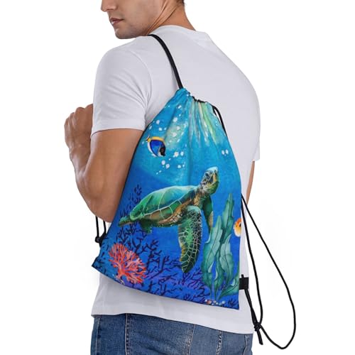 Gianlaima Ocean Turtle Fish On Sea World Drawstring Bags Backpack Sport Gym Sack For Men Women - color: Black15