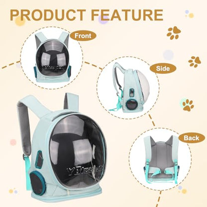 Pet Backpack Carrier, Portable and Ventilated, Oxford Cloth, Dog Cat Travel Bag with Transparent Cover 12.99", (Blue, 1 Pcs), Intended for Hiking/Camping/Traveling - color: Blue