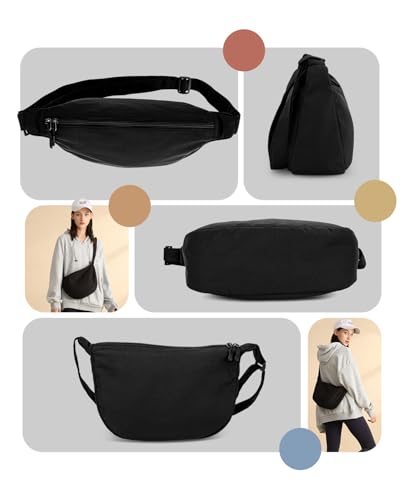 Crossbody Crescent Bag for Women Men Trendy, Crescent Sling Bag with Adjustable Strap, 2 Zippers Lightweight - color: Black