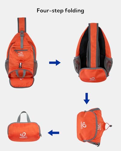 WATERFLY Packable Small Crossbody Sling Backpack Shoulder Chest Bag Daypack for Hiking Traveling - color: Orange