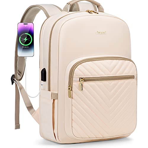 LOVEVOOK Laptop Backpack for Women 15.6 inch,Cute Womens Travel Backpack Purse,Professional Laptop Computer Bag,Waterproof Work Business College Teacher Bags Carry on Backpack with USB Port,Off-white - color: Off-white, size: 15.6 inch