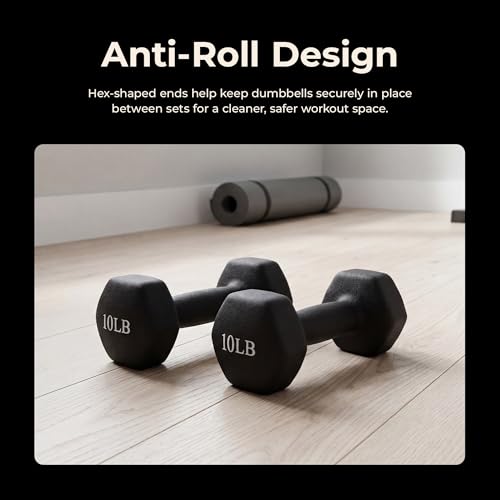 Sunny Health & Fitness Neoprene Coated Hex Shaped Dumbbell Non-Slip Fitness Weights for Home Gym Exercise, Full Body Workout Strength Building, Weight Loss, Sold in Pairs - Sizes - 2LB, 5LB, 8LB, 10LB - style: 10 Pounds