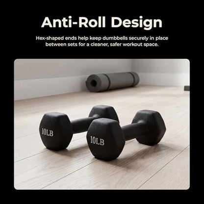 Sunny Health & Fitness Neoprene Coated Hex Shaped Dumbbell Non-Slip Fitness Weights for Home Gym Exercise, Full Body Workout Strength Building, Weight Loss, Sold in Pairs - Sizes - 2LB, 5LB, 8LB, 10LB - style: 10 Pounds