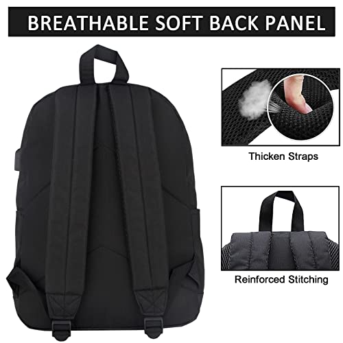 SUPACOOL Lightweight School Backpack with Pencil Pouch, Backpack for School Boys and Girls(Black backpack set) - color: All Black, size: 20L