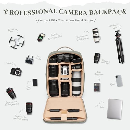 Camera Backpack for Photographers, DSLR/SLR Mirrorless Camera Bag with 14 Inch Laptop Compartment & Tripod Holder, Waterproof Rain Cover Photography Travel Daypack for Sony Canon Nikon Drone (Green) - color: Jungle Green