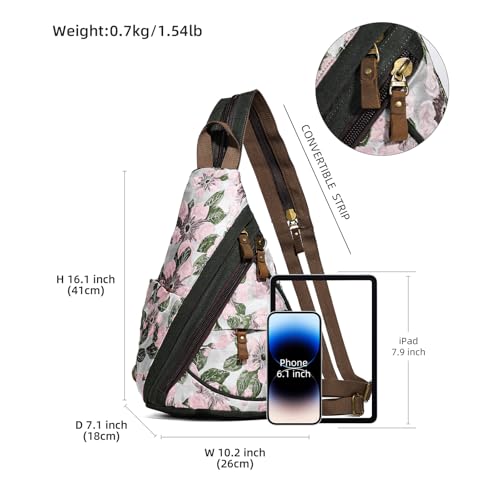KL928 Canvas Sling Bag - Small Crossbody Backpack Shoulder Casual Daypack Rucksack for Men Women(Embroidery Pink) - color: Canvas-embroidery Pink