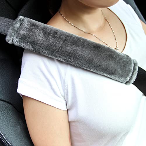Amooca Soft Faux Fur Universal Fit Seatbelt Cover Car Truck SUV Airplane Seat Belt Shoulder Pad for Carmera Backpack Straps Neck Cushion Protector 2 Pack 10.5in Dark Gray - color: Dark Gray, size: 10.5in 2pack