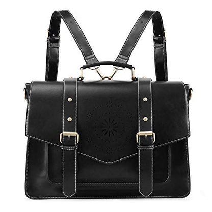 ECOSUSI Backpack for Women Briefcase Messenger Laptop Bag Vegan Leather Satchel Work Bags Fits 15.6 inch Laptops, Black - color: 4-black-l