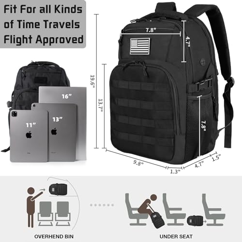 30L Military Tactical Backpack Small Army Molle Assault Bag 3 Day Daypack for Men Hiking Camping Work, Balck Tactical Backpack with Water Pouches - color: Black Bookbag
