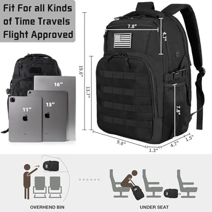 30L Military Tactical Backpack Small Army Molle Assault Bag 3 Day Daypack for Men Hiking Camping Work, Balck Tactical Backpack with Water Pouches - color: Black Bookbag