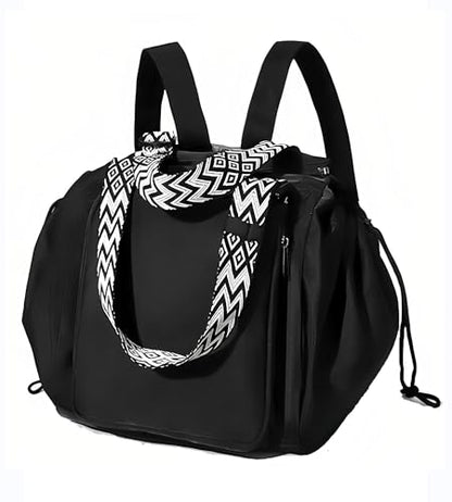 Tote Bag Large Capacity Lightweight Backpack with 15 Pockets Nylon Shoulder Bag for Car Travel Mother Bag - color: Black