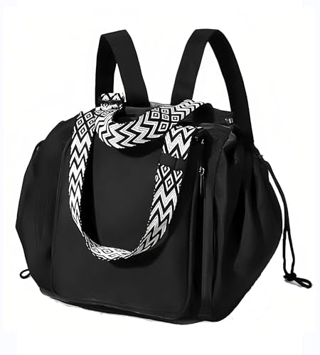 Tote Bag Large Capacity Lightweight Backpack with 15 Pockets Nylon Shoulder Bag for Car Travel Mother Bag - color: Black