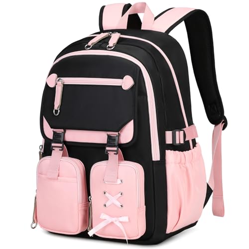 MOONBABY Girls Backpack with Lunch Box & Pencil Case for Kids Teens Bookbag for Elementary Primary Middle High School Daypack - color: Pink