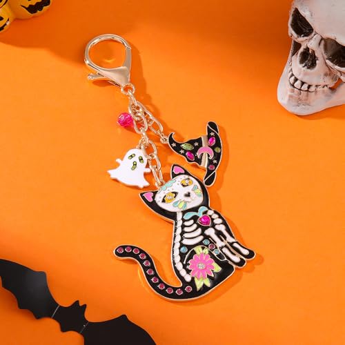 Madison Tyler Western Cowboy Boots Cherry Bow Bubble Tea Strawberry Cute Keychain | Bag Charms for Handbags Purse Charms - color: Halloween Cat