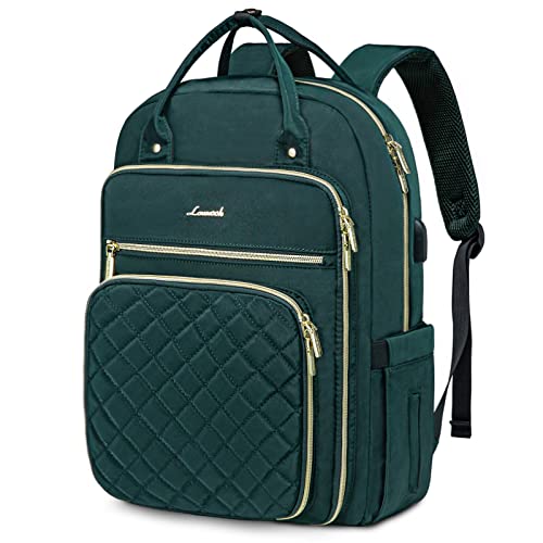 LOVEVOOK Laptop Backpack for Women, Water Resistant Travel Work Backpacks Purse Stylish College Business Teacher Nurse Computer Bag with USB Charging Port, Fits 17" Laptop - color: Dark Green, size: 17-Inch