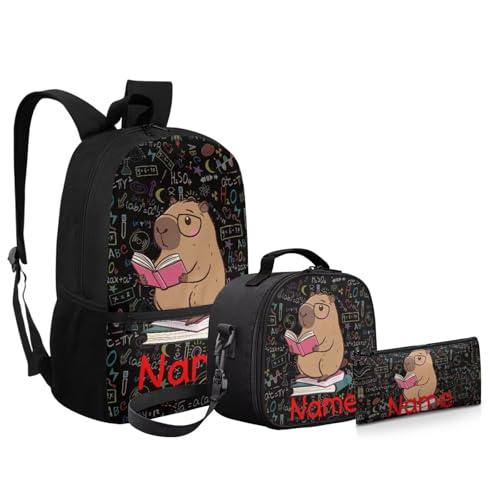 Cute Capybara Backpack for Boys 3 Pack Custom Name Personalized School Backpacks Set Reusable Lunch Box Pencil Bag Big Capacity Schoolbag - color: Capybara Cute+name
