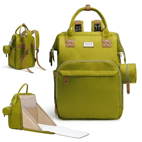 Diaper Bag Backpack, Multifunction Diaper Bag with Changing Station, Stylish Baby Bags, Large Unisex Diaper Backpack for Mom and Dad, Baby Registry Search, Portable Changing Pad – Yellow Green - color: Yellow Green