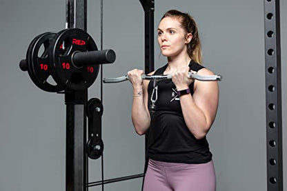 REP Fitness LAT Pulldown and Low Row Cable Machine Attachments and Functional Trainer Attachments – Curl Bar, D-Handle, Ankle Cuff, Tricep Rope, Sports Handle, Straight Bar, Row, Chinning Triangle - style: Multi Grip Curl Bar