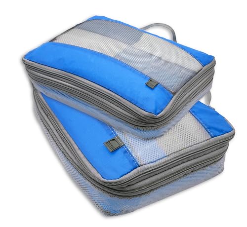 Lewis N. Clark ElectroLight Expandable Compression-Packing Cube + Travel Organizer for Luggage, Suitcase or Carry On with Smart Design Grab Handle & Breathable Mesh, 2-Pack (1 Med, 1 Lrg), Dark Blue - color: Dark blue