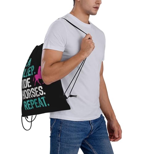 Eat Sleep Ride Horses Repeat Unisex Drawstring Backpack Bag Sport Gym Travel Swim Sackpack - color: Eat Sleep Ride Horses Repeat