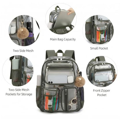 Clear Backpacks for Girls Boys, Heavy Duty PVC Transparent School Bookbag See Through Back Pack for College Work Travel (Army Green) - color: Army Green