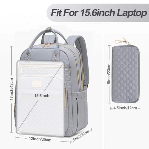 Tealari Laptop Backpack for Women,15.6 Inch Laptop Backpack for Work,Water Resistant Travel Backpack,College Bookbag with Wallet - color: Gray