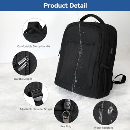 Voova Travel Laptop Backpack, Business Work Laptop Backpack for Women & Men with USB Charging Port, Waterproof Slim Durable College Computer Bag Fits 15.6 Inch Laptops and Notebook, Black - color: Black