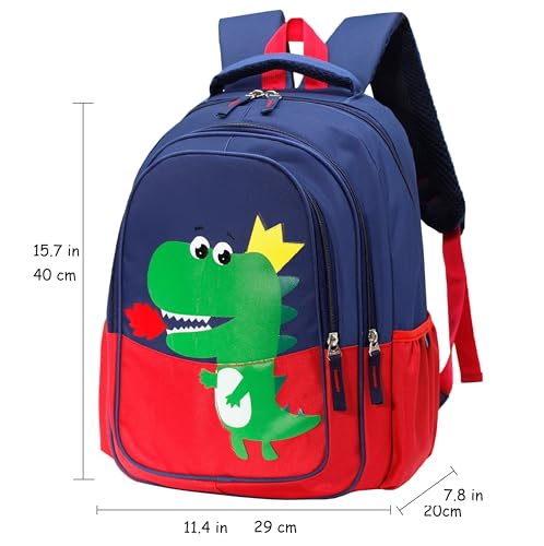 15 inch Primary School Kindergarten Schoolbag Leisure Cool Cute Cartoon Travel Backpack For Boys Girls Ages 6-10 Use - color: Dinosaur Red-2, size: Large