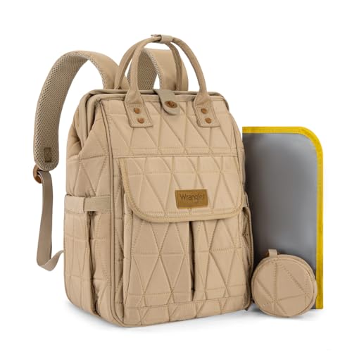 Montana West Wrangler Diaper Bag Backpack Baby Essentials Bag Quilted Travel Backpacks with Insulated Pockets, Portable Changing Pad, Stroller Straps, Pacifier Case - color: Khaki