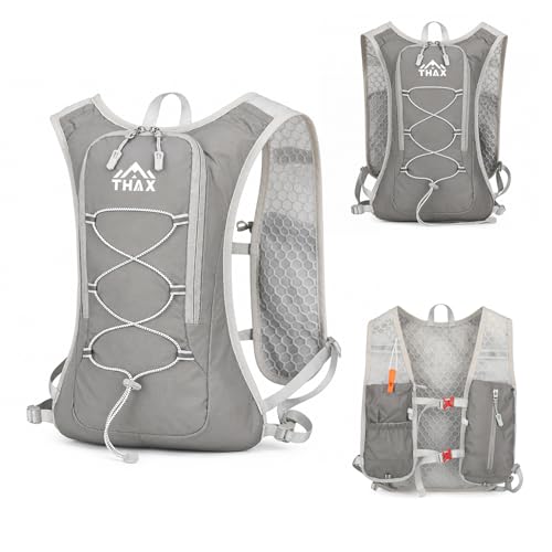 Running Hydration Vest for Men & Women, 180g Lightweight Breathable Hydration Pack with Water Bottle Snack Phone Pockets for Marathon Trail Running Hiking Cycling (No Water Bladder) - color: Grey