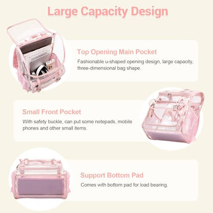 DIGOBAY Clear Backpack with Lunch Bag Set, Leather Clear Backpack Heavy Duty Thick PVC Bookbag See Through Transparent Backpacks with Support Pad for Women Girls College Travel Work Pink - color: Pink