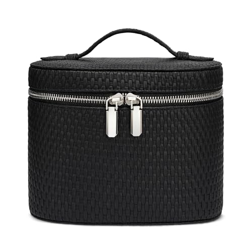 honitty Makeup Bag, Travel Make up Case with Compartments and Handle, Portable Cosmetic Organizer Bags,Toiletry Bag for Women - color: Small Weave-black(7.6*5.5*6 in), size: M(7.6*5.5*6 in)