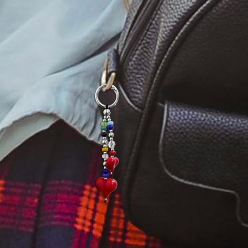 Madison Tyler Western Cowboy Boots Cherry Bow Bubble Tea Strawberry Cute Keychain | Bag Charms for Handbags Purse Charms - color: Double Red Heart