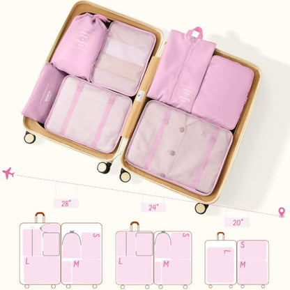 9 Set Packing Cubes for Travel Essentials - Lightweight Carry-On Luggage Organizer Bags with Shoe, Clothes & Laundry Bags for Airplane, Family & Business Travel, Pink - color: Pink