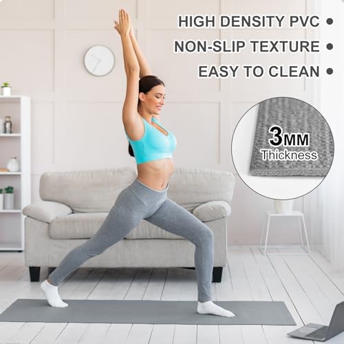 3 mm Thick Yoga Mat Bulk, Non Slip Exercise Workout Fitness Pad for Women Men, Gym Home Yoga Pilates, Easy to Clean, Sturdy PVC - color: Grey