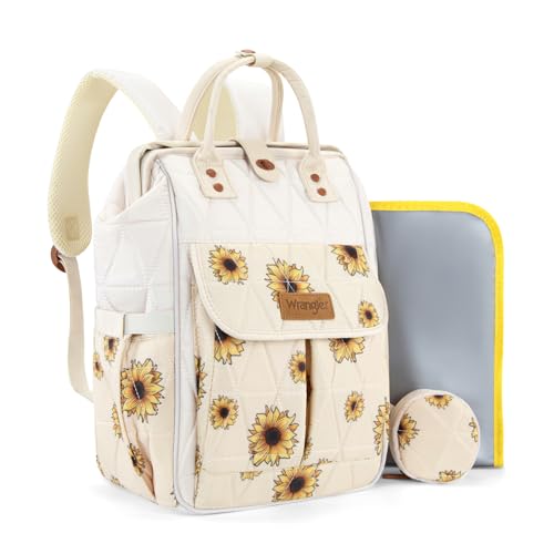Montana West Wrangler Aztec Diaper Bag Backpack Western Backpacks for Moms Baby Essentials Bag with Twist-Lock Closure, Insulated Pockets, Portable Changing Pad, Stroller Straps, Pacifier Case - color: Sunflower
