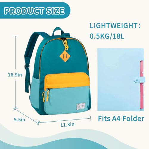 Chase Chic Kids Backpack for Boys - 17 inch School Backpacks for Toddler Girls Fits 6 to 12 Years Old - Lightweight Water Resistant Preschool Bookbag for Travel Daycare (Green Blue) - color: Green&blue