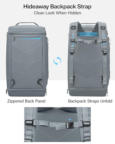 Hanke Gym Bag for Men Women, Expandable 45L-55L Large Capacity Travel Duffle Bag, 3-in-1 Weekender Backpack with Shoe Compartment & Wet Pocket, Durable Water-Resistant, Grey - color: Grey
