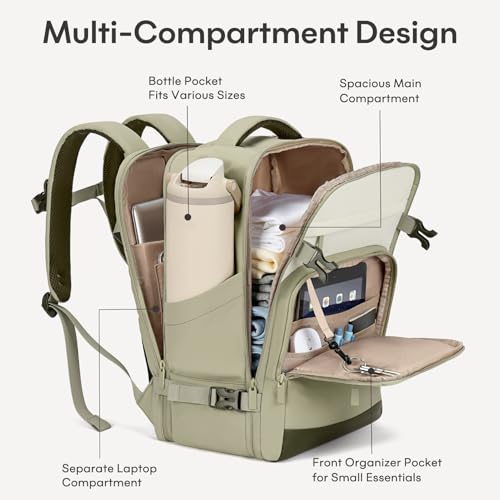 mibasies 30L Travel Backpack for Women & Men: Flight Approved Carry On Backpack, TSA Personal Item Bag with Water Bottle Pocket, Weekender Essentials Backpacks fits 15.6" Laptop - Green White - color: Green White, size: Large