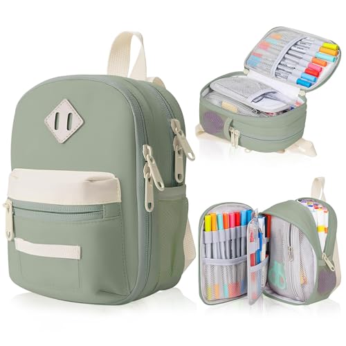Large Capacity Pencil Case, Mini Backpack Pencil Case, Storage High Capacity Bag Pouch Holder Marker Pen Organizer, for Student, Teen Girls, Adults(Green) - color: Beige Green