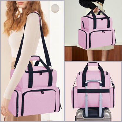 Large Cosmetic Bag with 4 Removable Case and 2 Removable Dividers Double Layer Travel Storage Organizer, Makeup Brushes Storage Section Pink - color: Pink 22